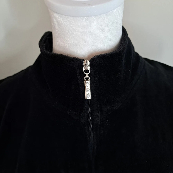 Vintage Y2K Black Velour Velveteen Zip Up Sleeveless Shirt Top Vest Size Large - Picture 5 of 8